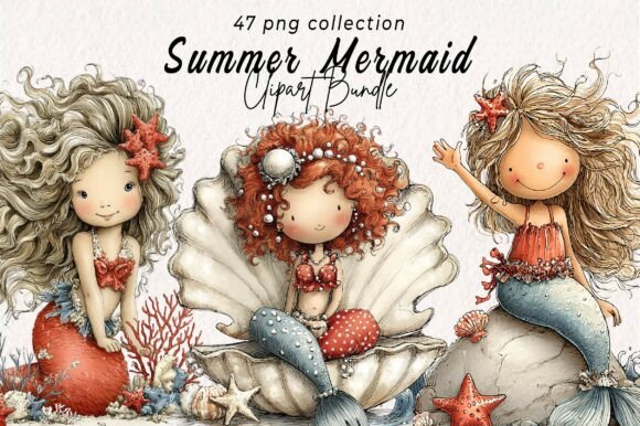 Download Whimsical Summer Mermaid Clipart - Mermaid clipart Collection