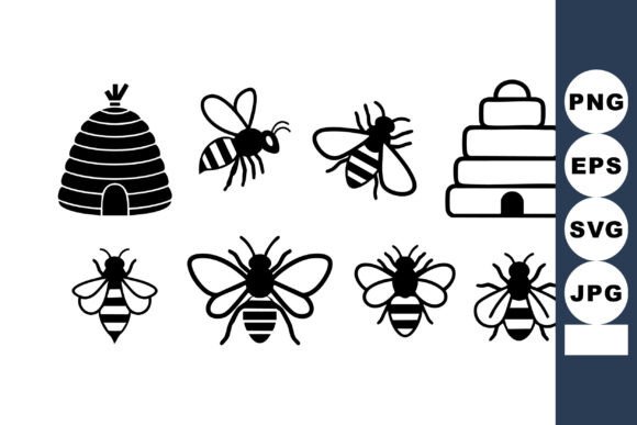 Download Bee Hive and Black Silhouette Bees Vecto - Bee hive Collection