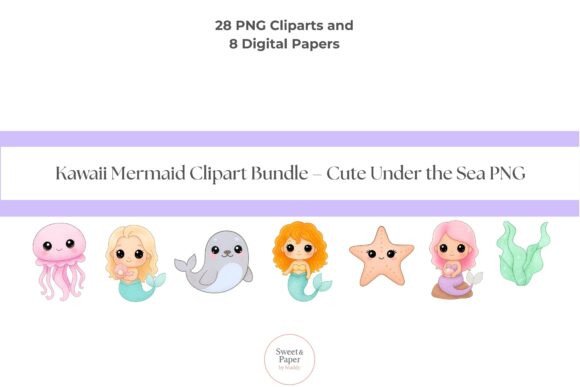 Download Mermaid Clipart + Digital Papers - Mermaid clipart Collection