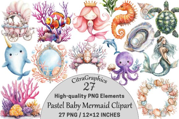 Download Watercolor Pastel Baby Mermaid Clipart - Mermaid clipart Collection