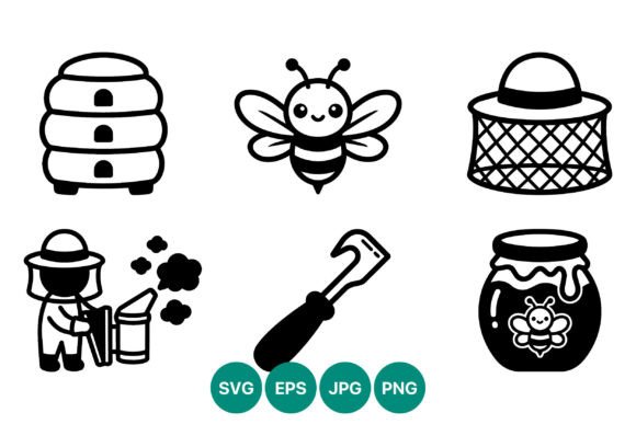 Download Bee Hive Honey Jar Black White Vector - Bee hive Collection
